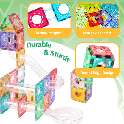 Magnetic Tile and Marble Run Set for Kids