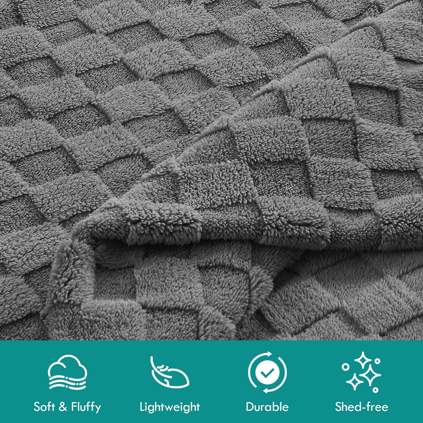 Kaisa Soft Throw Blanket, Premium Fleece Blanket for Couch Sofa Bed, Lightweight Plush Cozy Warm 3D Checkered Blanket for All Season Use, Fluffy Cute Blankets for Women, 50"x60", Gray