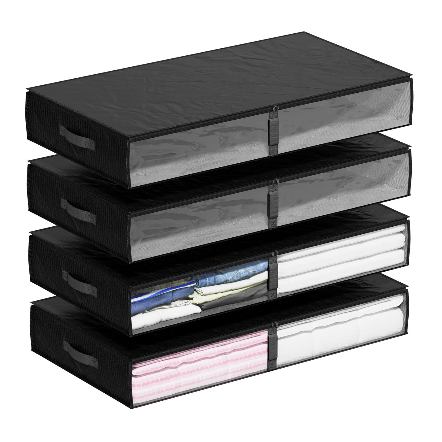 SUOCO 4 Pack Durable Under Bed Storage Containers, 75L Large Foldable Underbed Storage Bags Bins Drawers Organizer for Bedding, Clothing, Shoes