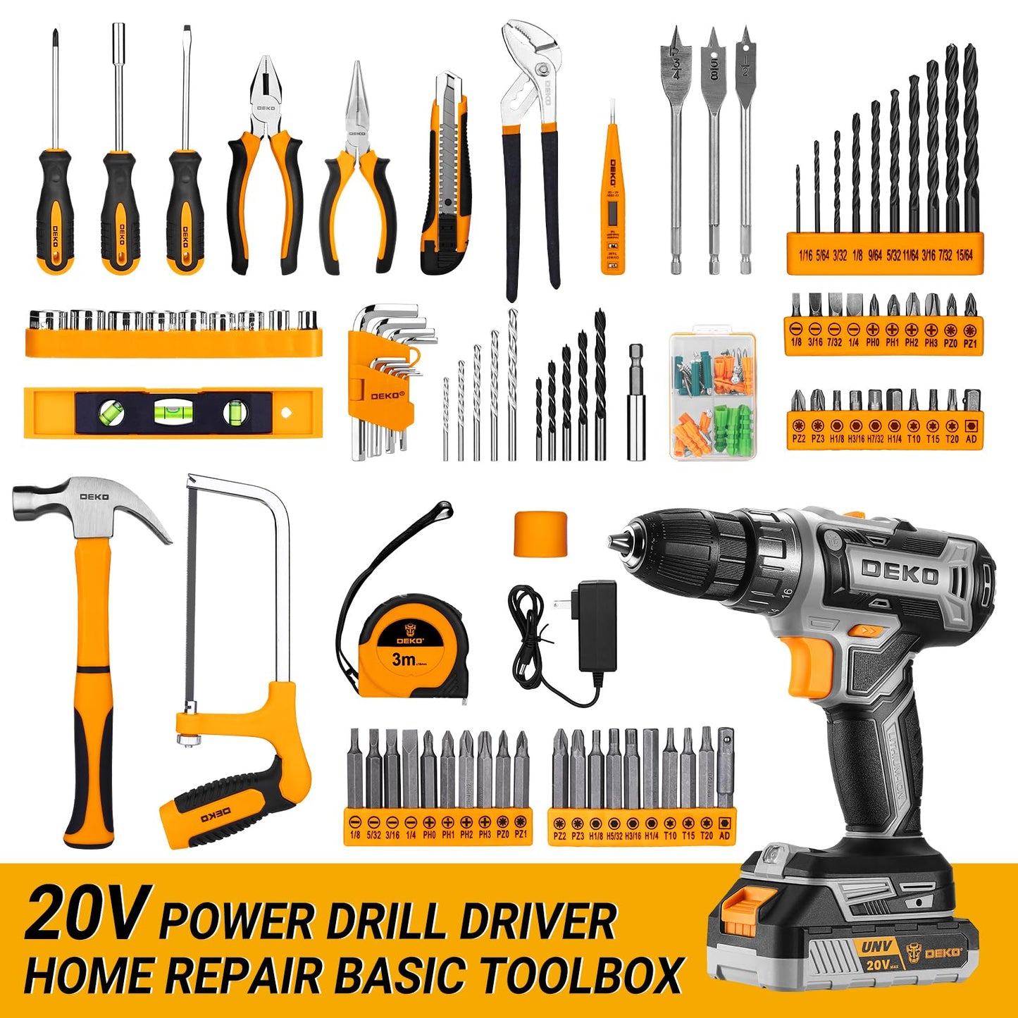 DEKOPRO 20V Cordless Drill Tool Kit Set