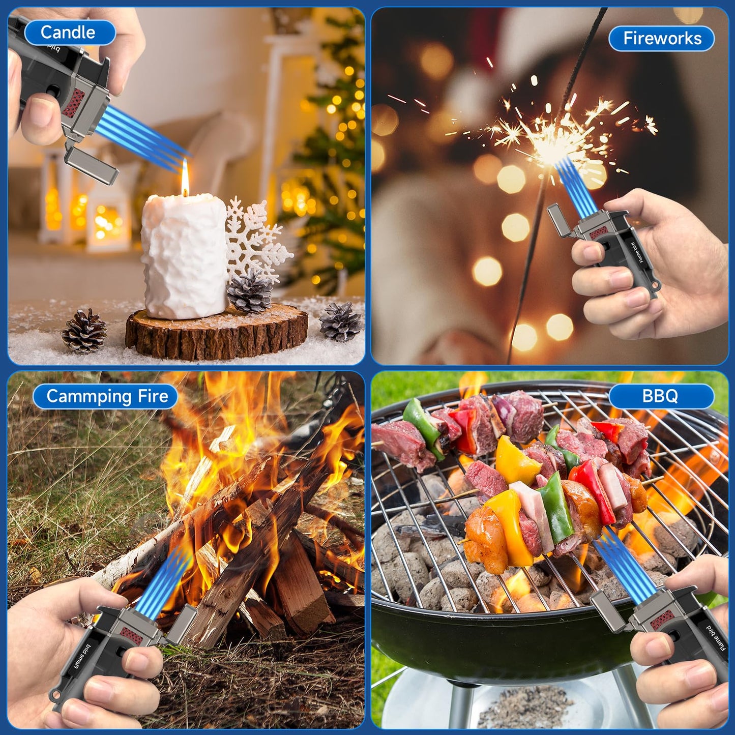 Quad Flame Butane Torch Lighter for Camping