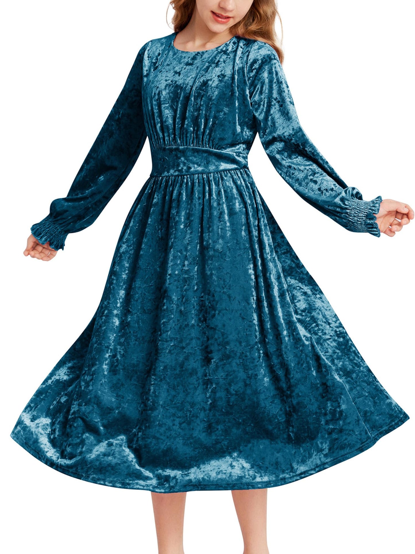 GRACE KARIN Girls Velvet Long Sleeve Midi Dress