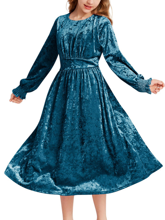 GRACE KARIN Girls Velvet Long Sleeve Midi Dress