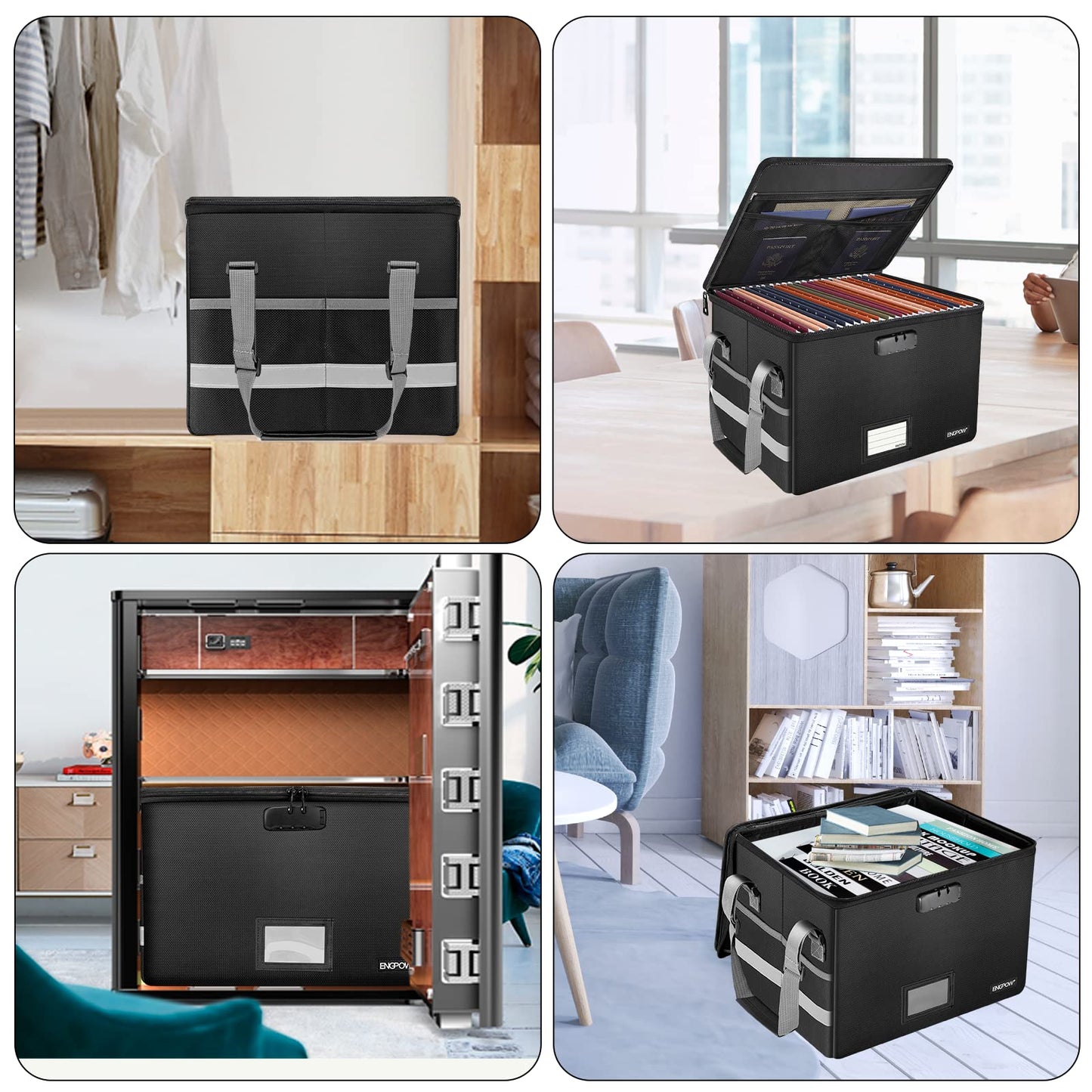 ENGPOW File Box with Lock,Fireproof Box File Storage Organizer Anti-Static Box,Collapsible Fireproof Document Box Filing Box with Handle,Portable Home Office Safe for Hanging Letter/Legal Folder