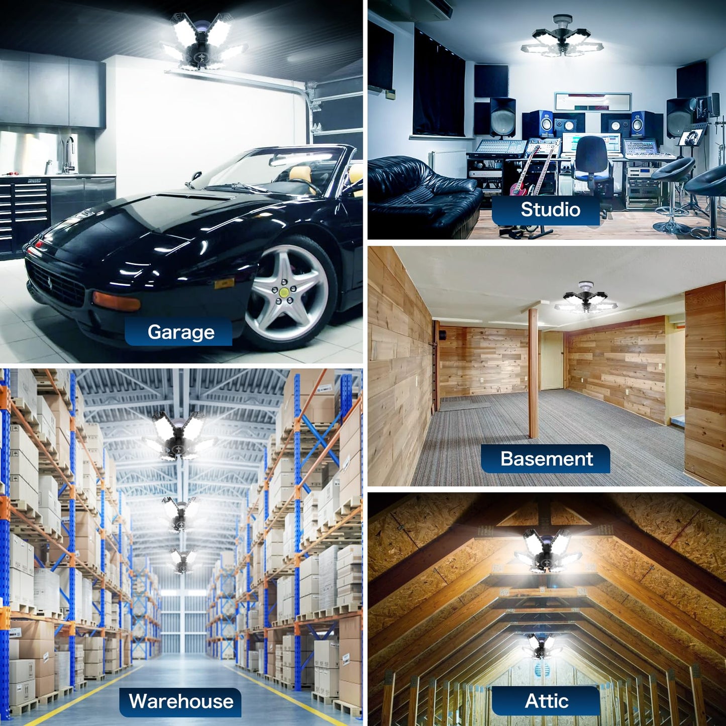 Myteaworld 2 Pack Motion Sensor Garage Light, 15000LM Ultra LED Shop Light Motion Activated, 6500K Daylight, 150W Deformable Garage Lighting for Attic, Workshop, Laundry Room, Basement(E26/E27 Screw)