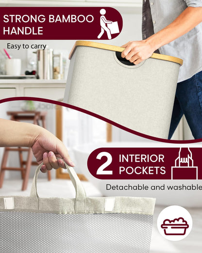 Large Laundry Basket, Clothes Hampers for Laundry, Dirty Clothes Hamper, Foldable & Space Saving (Beige)…