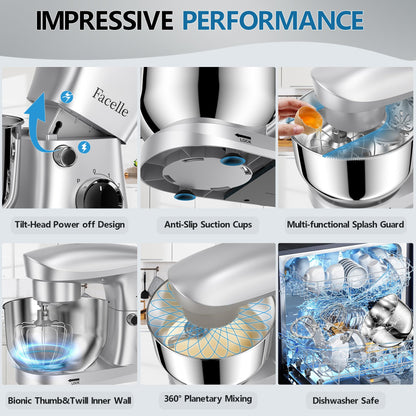 10-Speed 6QT Facelle Stand Mixer with Attachments