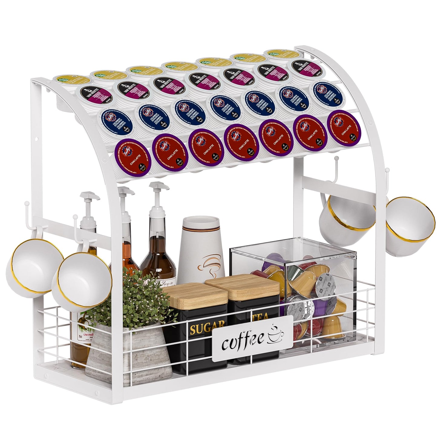Metal K Cup Holder with Wooden Tray
