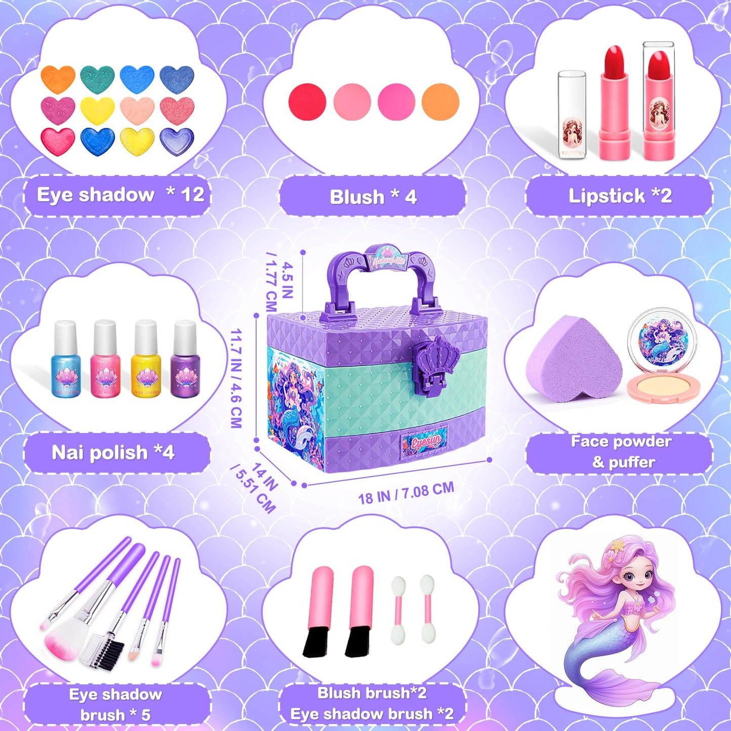 Toys for Girls,Real Kids-Makeup-Kit-for-Girl,Washable Pretend Toddler-Girl-Toys Makeup for Kid,Toys for 3 4 5 6 7 8 9 10 11 12 Year Old Girls,Princess-Dresses-for-Girls-Christmas-Brithday-Gifts