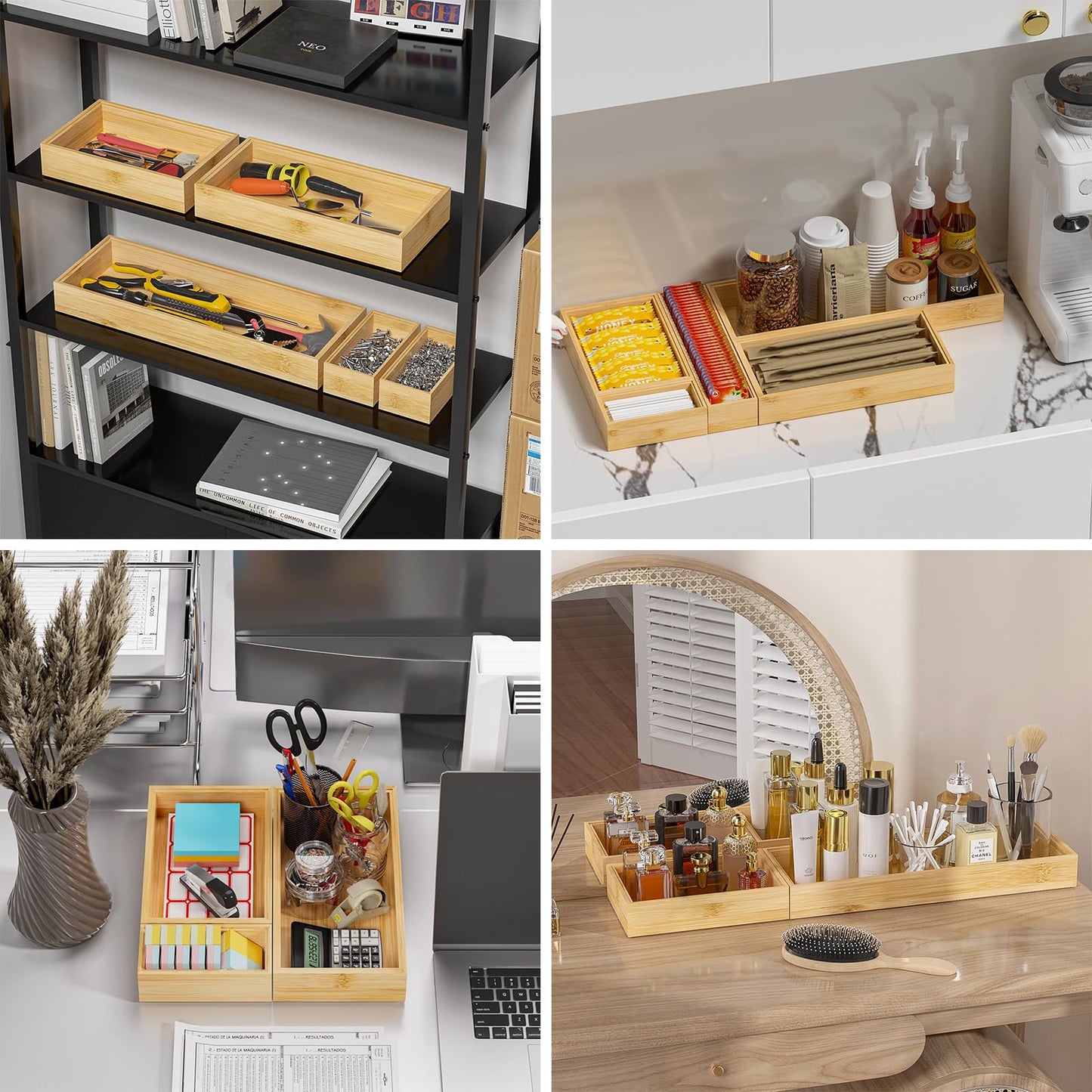 Bamboo Drawer Organizer Set of 2 for Storage
