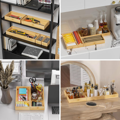 Bamboo Drawer Organizer Set of 2 for Storage