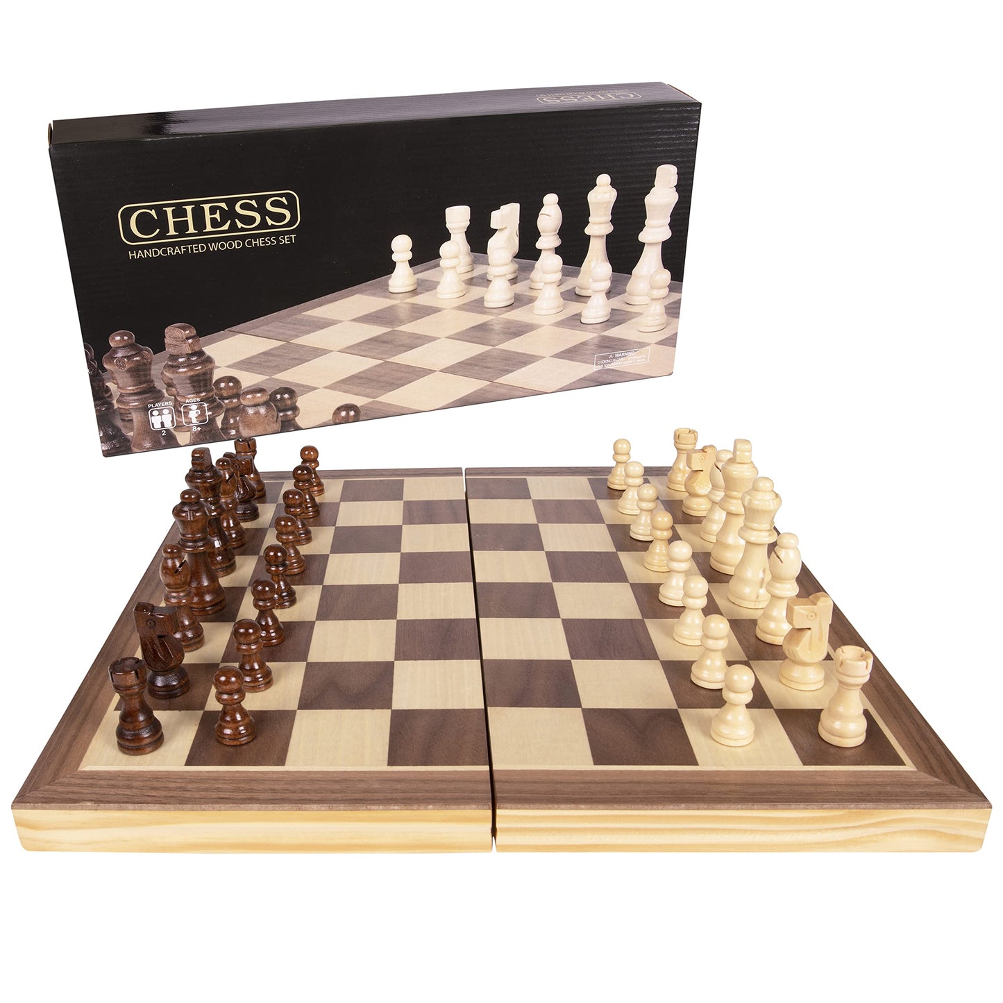 Premium Wooden Chess Set - 15.5'' Magnetic Portable Board Game with Wooden Storage Box - Compact & Folding - Classic Travel Chess for Kids & Adults