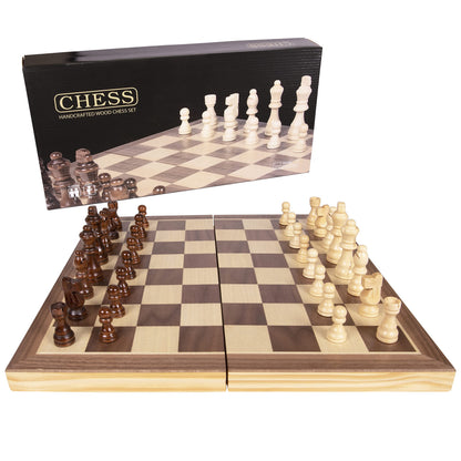 Premium Wooden Chess Set - 15.5'' Magnetic Portable Board Game with Wooden Storage Box - Compact & Folding - Classic Travel Chess for Kids & Adults