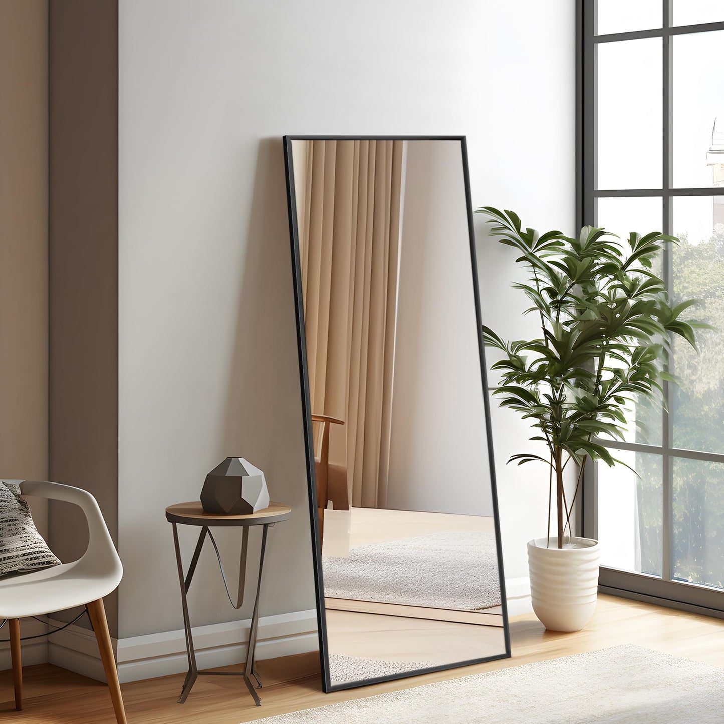 self Full Length Floor Mirror 43"x16" Large Rectangle Wall Mirror Hanging or Leaning Against Wall for Bedroom, Dressing and Wall-Mounted Thin Frame Mirror - Black, 43" x 16" (USAM004)