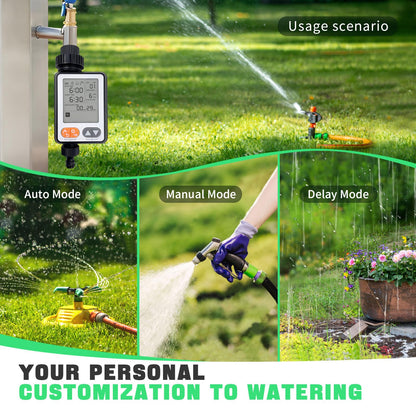 Sprinkler Timer for Garden Hose, 10 Programmable Water Timer with with Auto Rain Delay, IP54 Waterproof 3.3“ Large LCD Drip Irrigation System Timers for Plant, Yard, Lawns, Outdoor