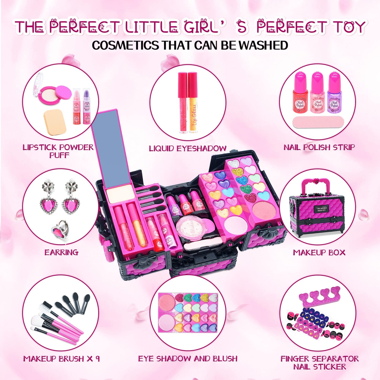 Kids Makeup Kit for Girl - Washable Makeup Toy for Girls, Little Girls Make up Set Safe & Non Toxic Makeup for Toddlers Children Princess, Girl Toys Age 4 5 6 7 8 Christmas Birthday Gift for Girl.