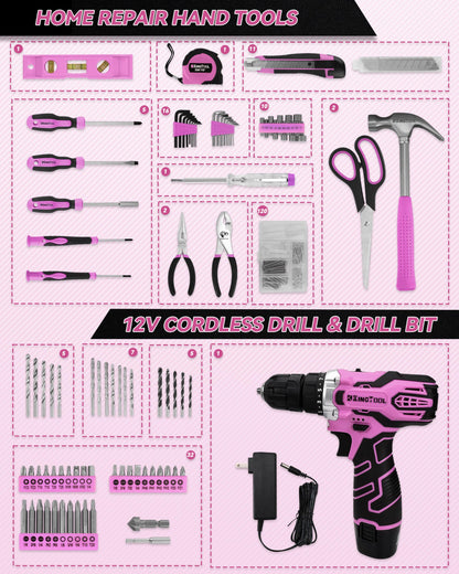 KingTool 219-Piece Pink Tool Kit with Drill