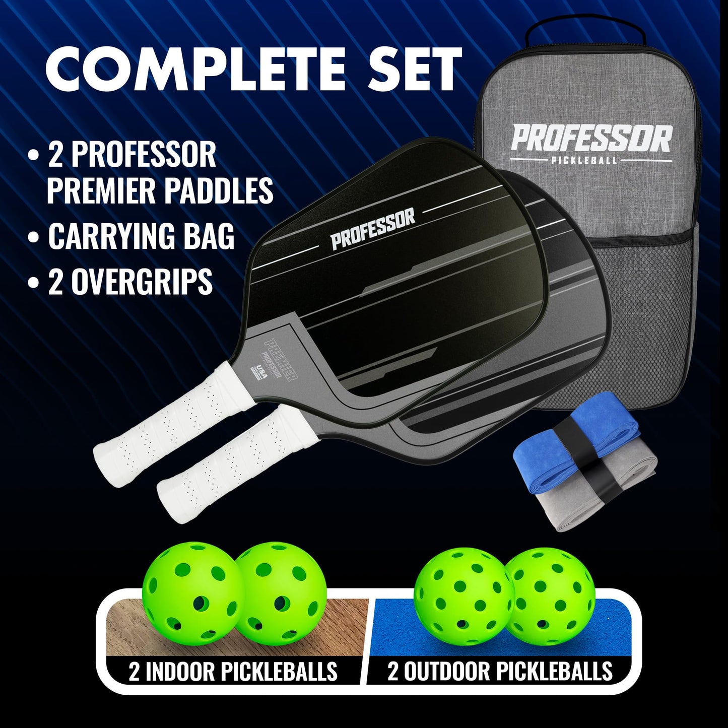 2 Pack Professor Pickleball Paddle Set with Balls