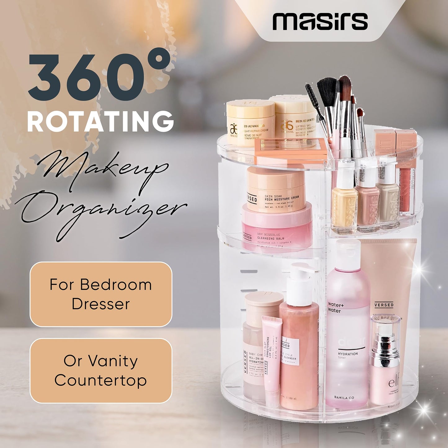 Rotating Makeup Organizer with Adjustable Shelves