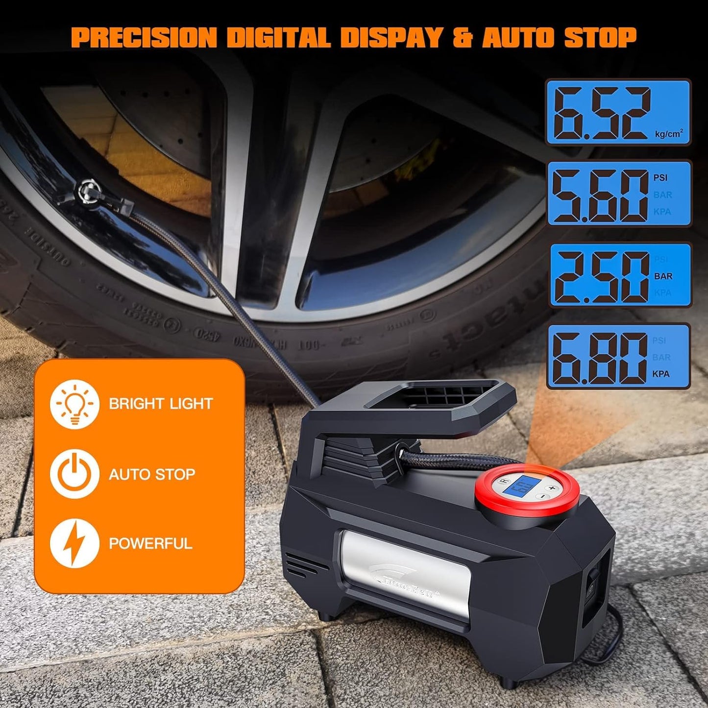 HAUSBELL Portable Car Tire Inflator with LED Light