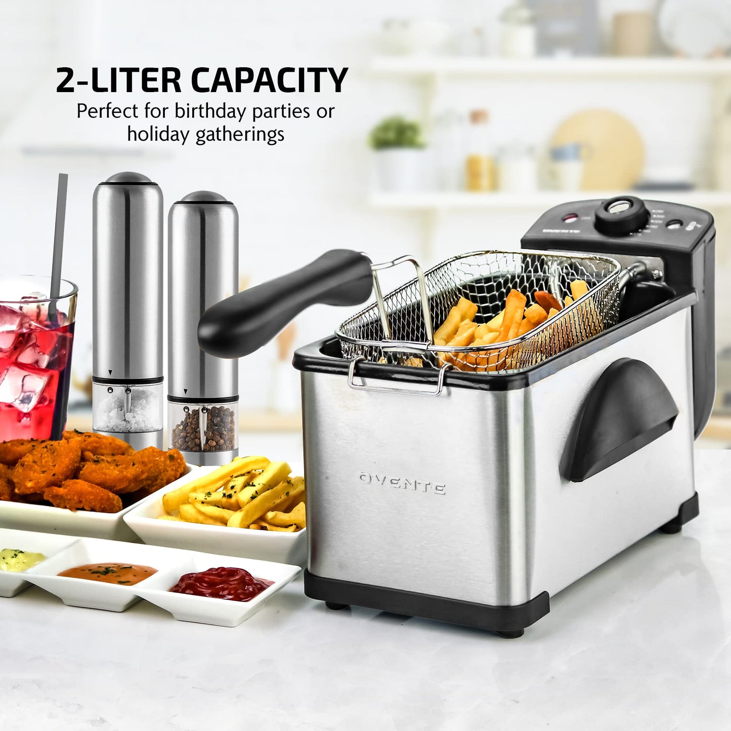 OVENTE 2L Electric Deep Fryer with Filter