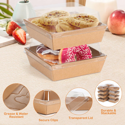Disposable Mini Brown Dessert Boxes, 100 Pack