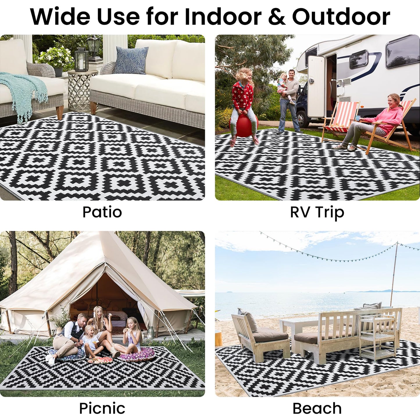 Smiry Waterproof Reversible Outdoor Rug 5x8 ft