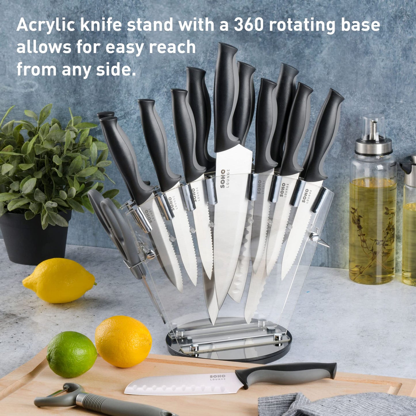 16-Piece Stainless Steel Knife Set with Stand