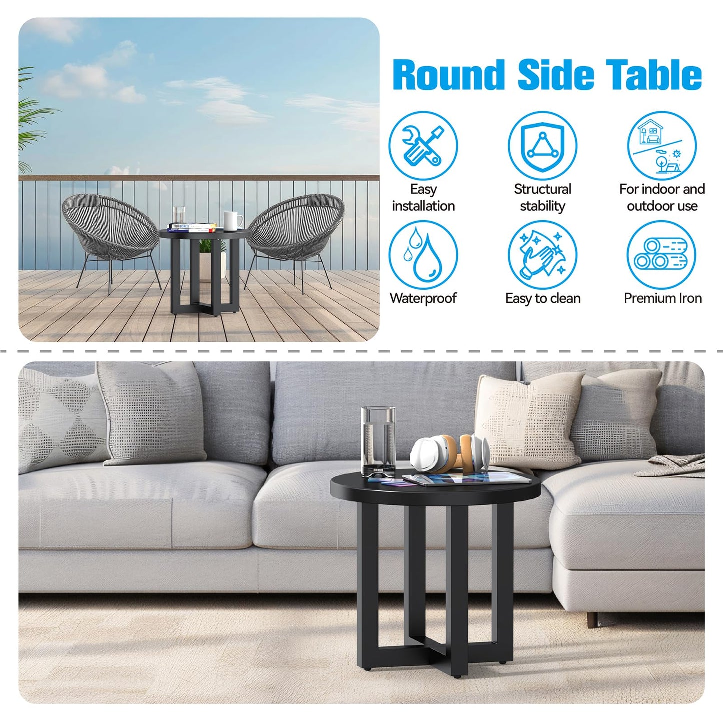 Round Metal Patio End Table, 2-Tier Design