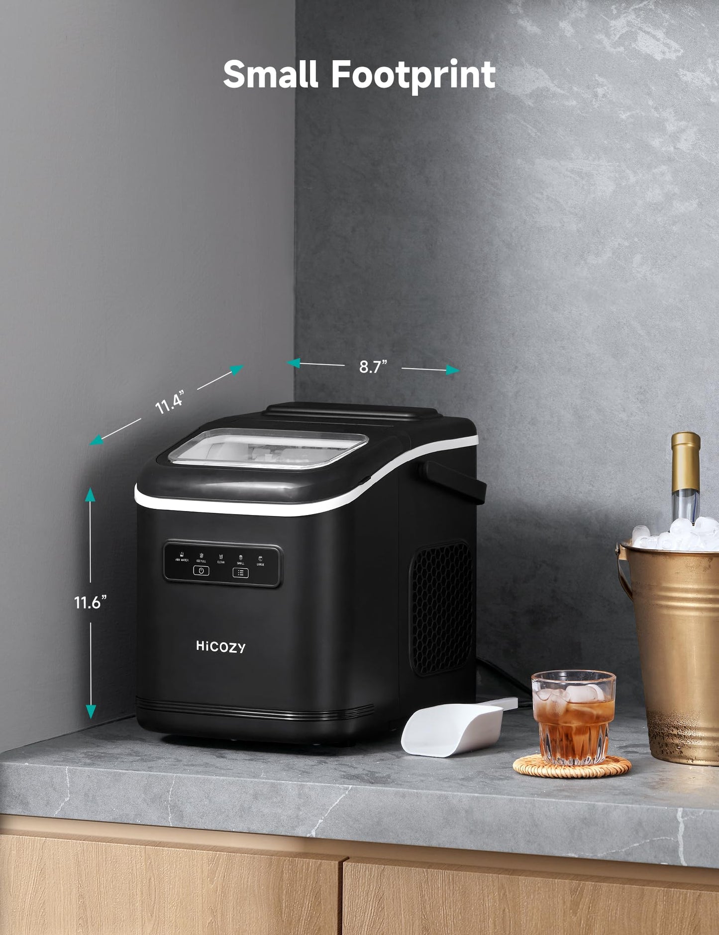 HiCOZY Portable Ice Maker with Self-Cleaning Feature