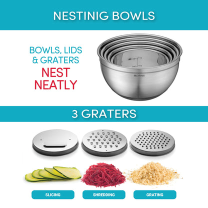 Set of 5 Stainless Steel Mixing Bowls Set with Lids