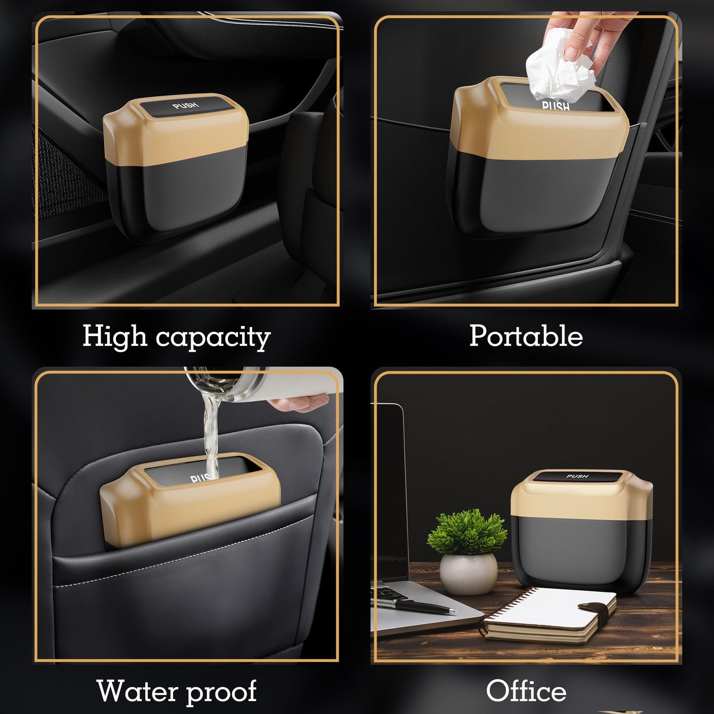 Leakproof Car Trash Can with Lid & Bags
