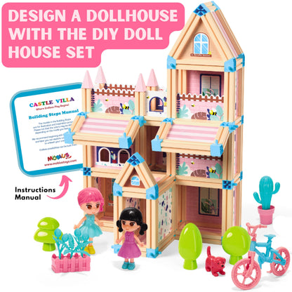 342-Piece 3D Princess Castle Villa Doll House Building Toy Set - STEM Montessori DIY Building Blocks Toys - Dollhouse for Girls Age 5 6 7 8 Year Old, LED Lights, ABS Plastic, Creative Kids Gift