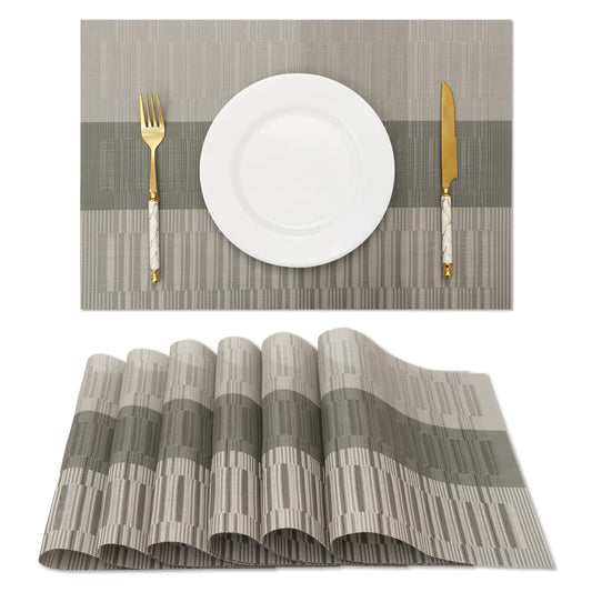 HeloHo Gradient Dark and Light Gray Placemats Set of 6, Washable Placemats Vinyl Woven Table Mats Wipeable Placemat for Kitchen Dining Table Decoration Indoor Outdoor