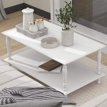 39 Inch Boho White Coffee Table with Storage