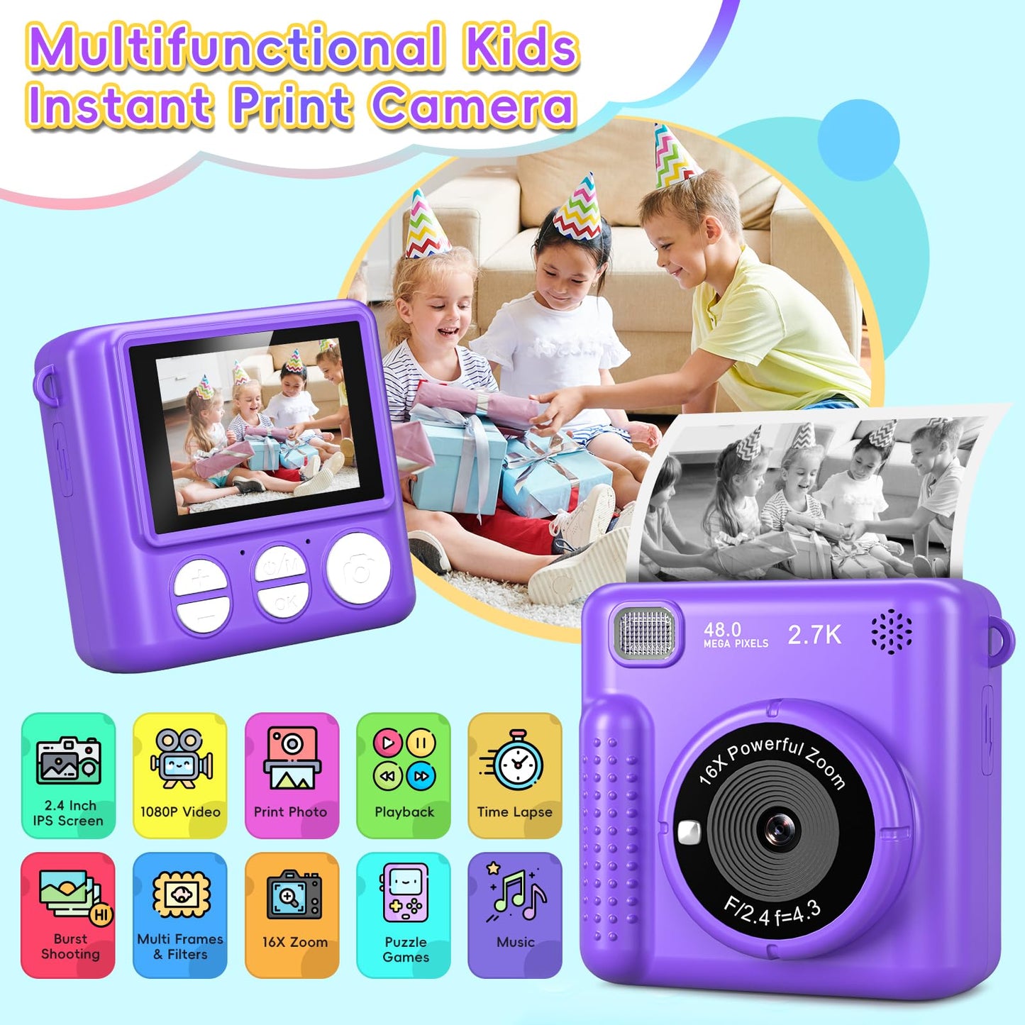GREENKINDER Kids Instant Print Camera for Ages 3-12