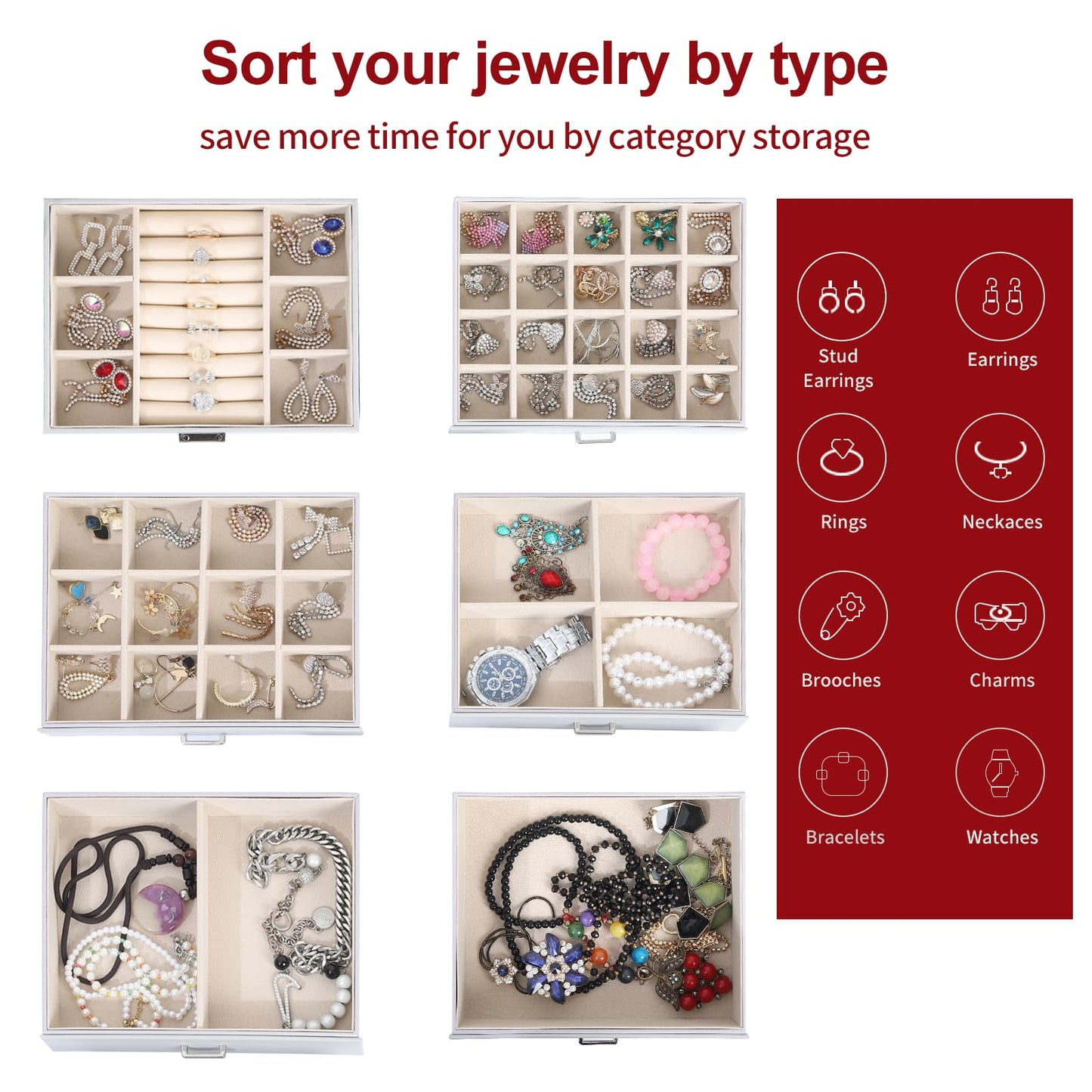 ASINGYER Jewelry Box for Women, 6 Layer Lockable Large Jewelry Holder Organizer with 5 Drawers for Jewelry Storage, Big Jewelry Box for Womens’ Christmas Gift (gray)