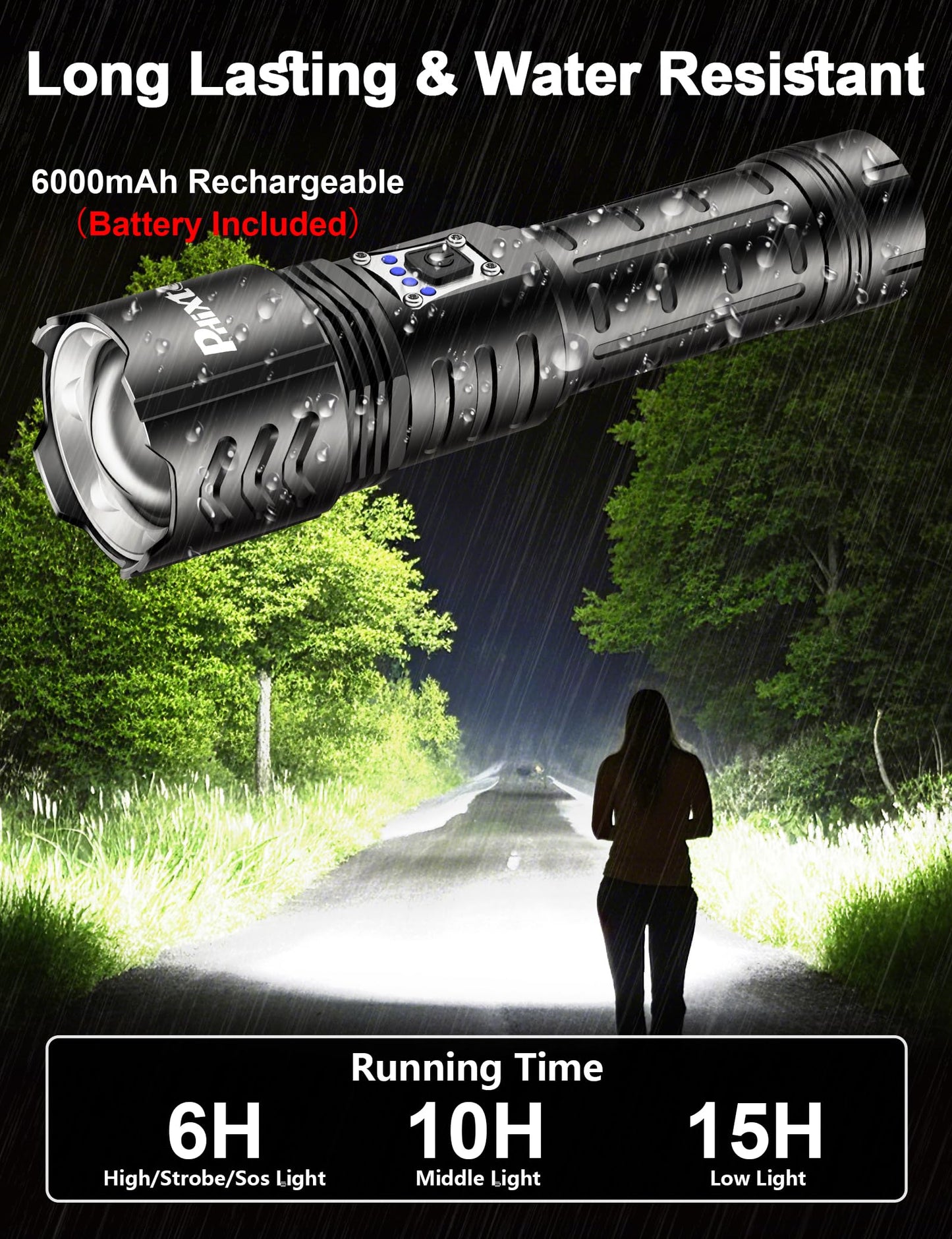 PHIXTON 1000000 Lumens Rechargeable Flashlight, Zoomable