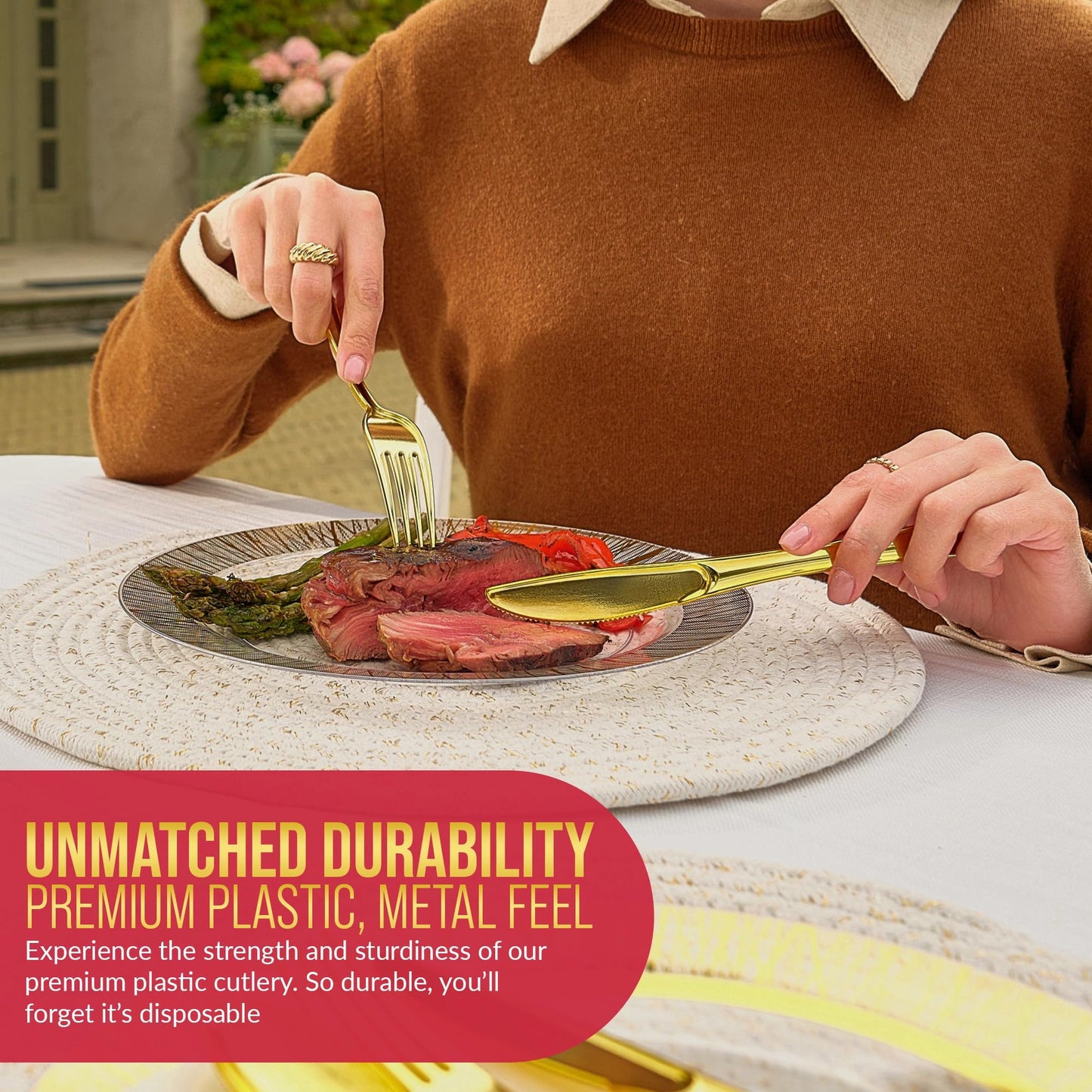 Gold Disposable Plates and Cutlery Set for 25