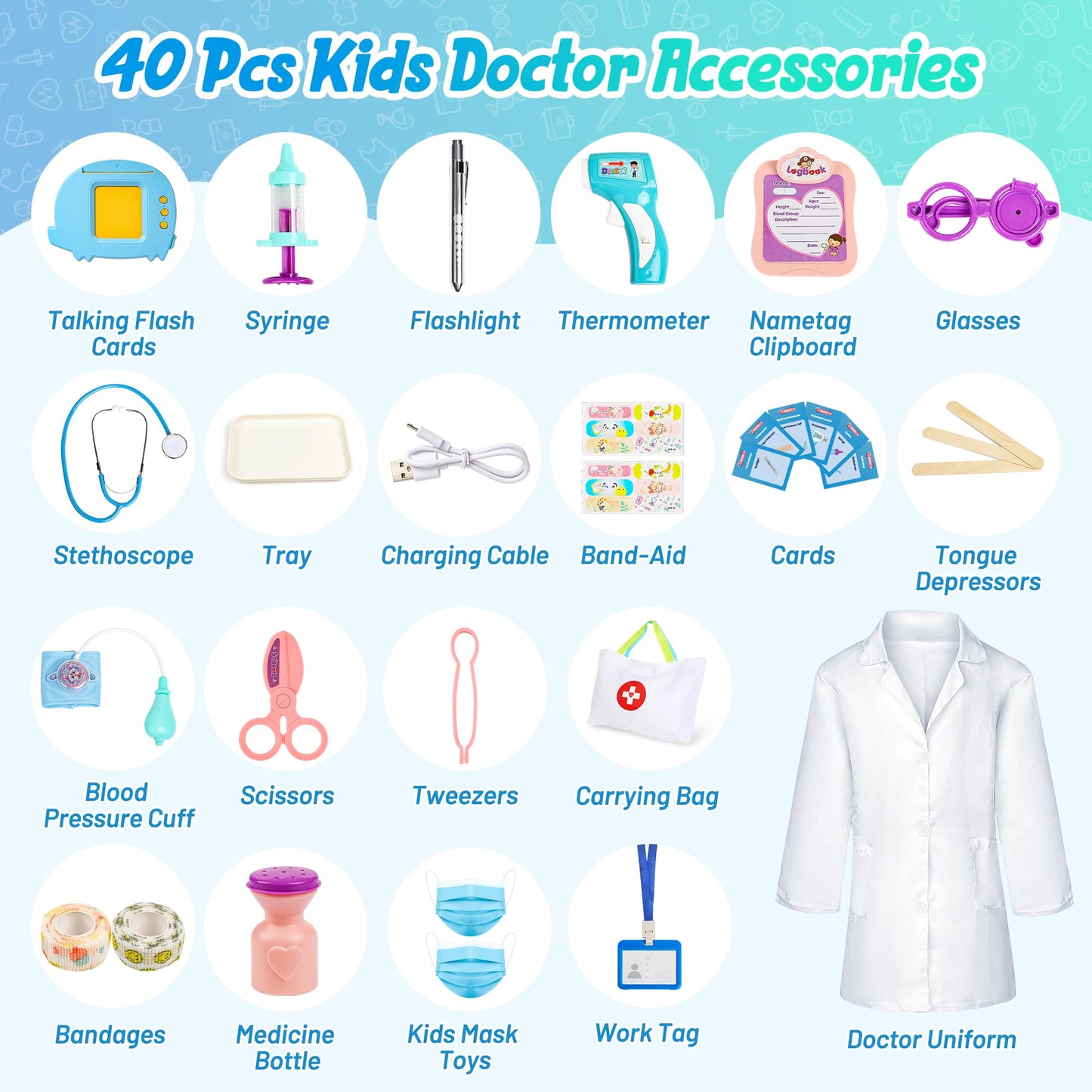 Kids Doctor Kit Play Set with Flash Cards