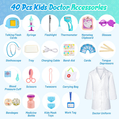 Kids Doctor Kit Play Set with Flash Cards