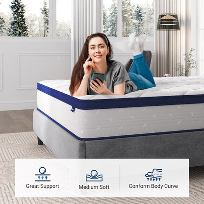 Avenco Queen Size Mattress, 12 Inch Hybrid Mattress in a Box with Comfort Foam, Individually Wrapped Pocket Innerspring for Motion Isolation & Pain Relief, CertiPUR-US Certified Queen Mattress