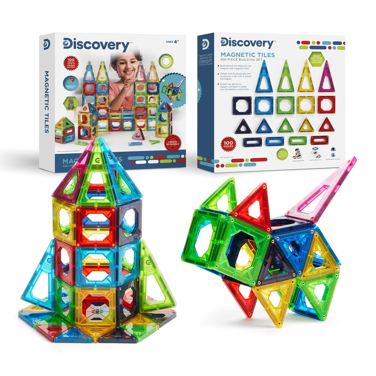 100-Piece Discovery Kids Magnetic Tile Set