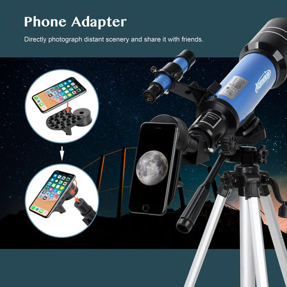 AOMEKIE Telescopes for Adults Astronomy with Backpack Telescope for Beginners with Metal Kellner Eyepieces 70mm Travel Telescope Adjustable Tripod 3X Barlow Lens Phone Adapter