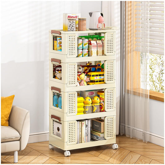 4 Tier Storage Bins with Lids, Plastic Storage Bins With Wheels, Collapsible Storage Bins With Handle, Closet Organizers and Storage