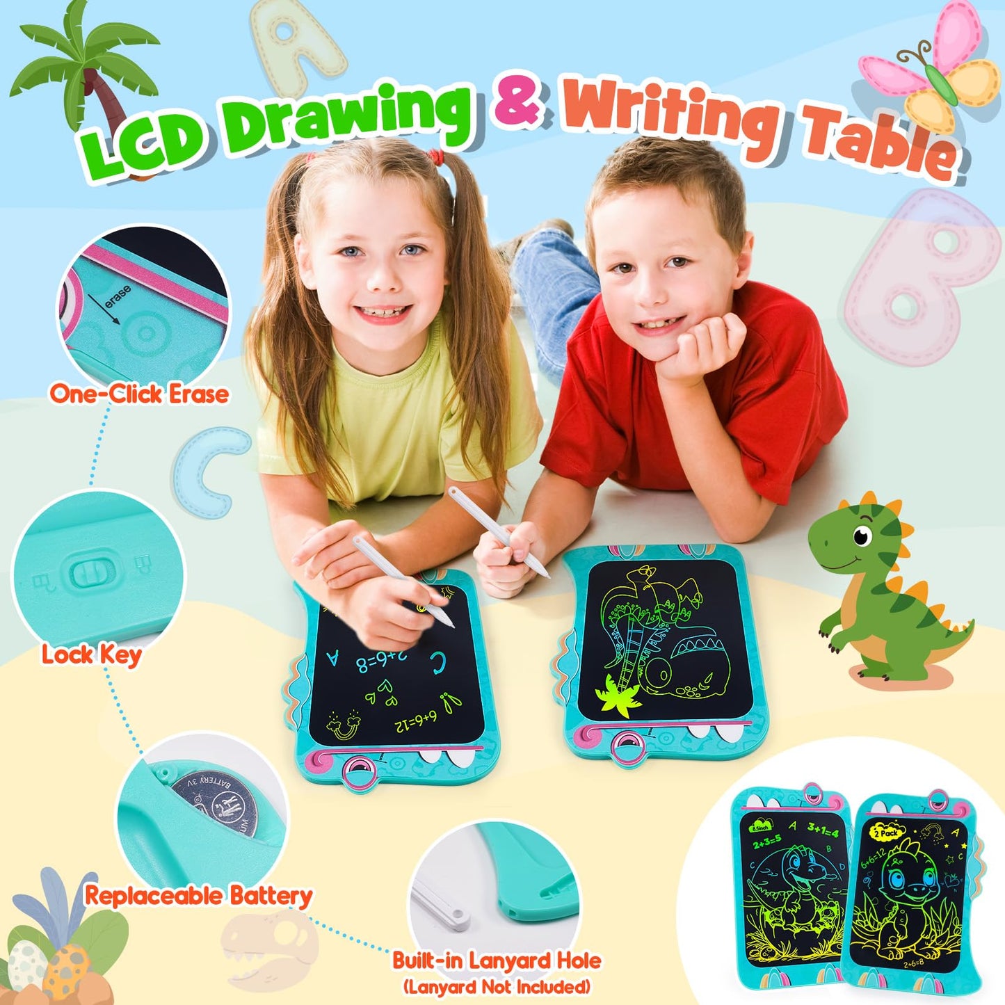 2 Pack Dinosaur LCD Writing Tablet for Kids