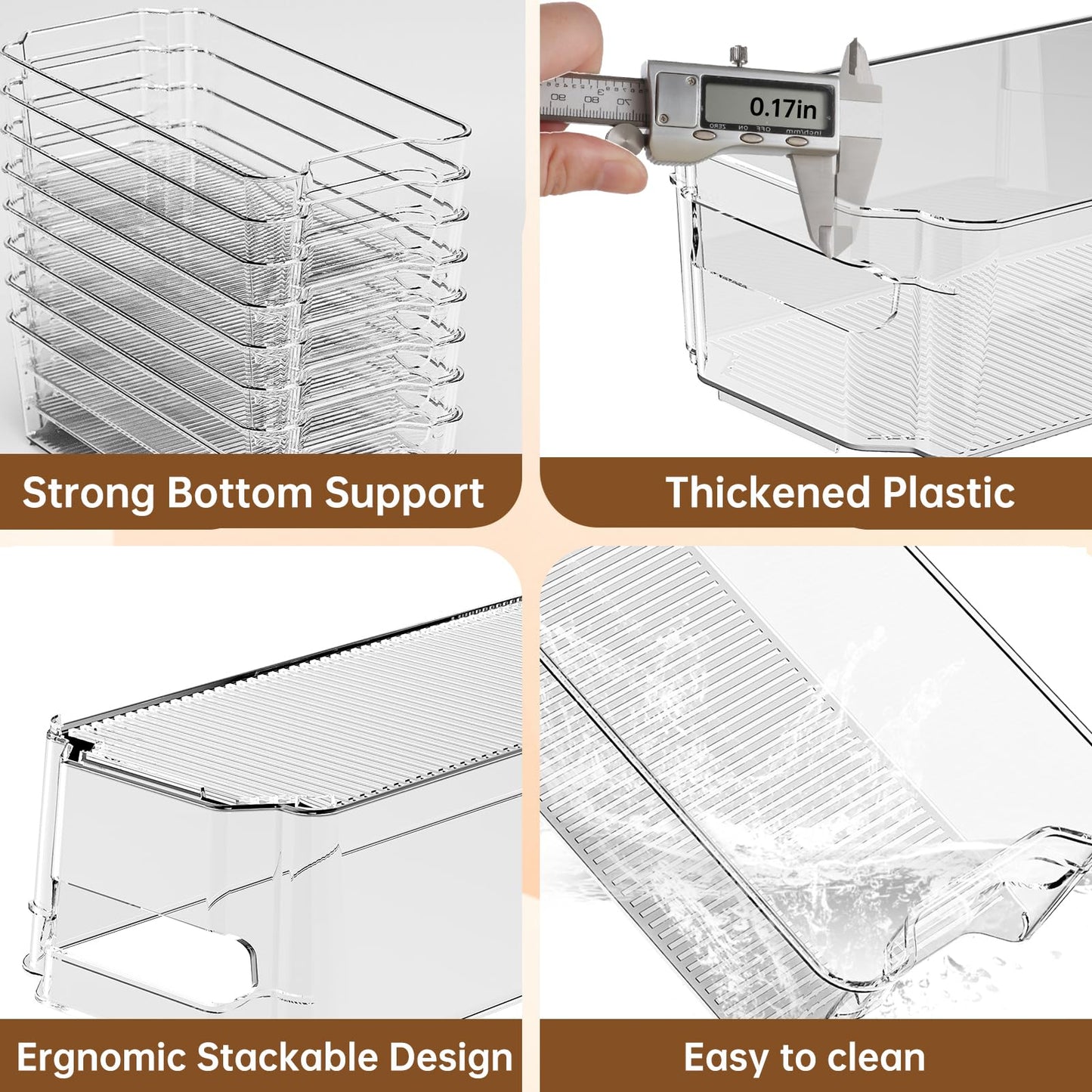 8-Pack Clear Plastic Fridge Organizer Bins