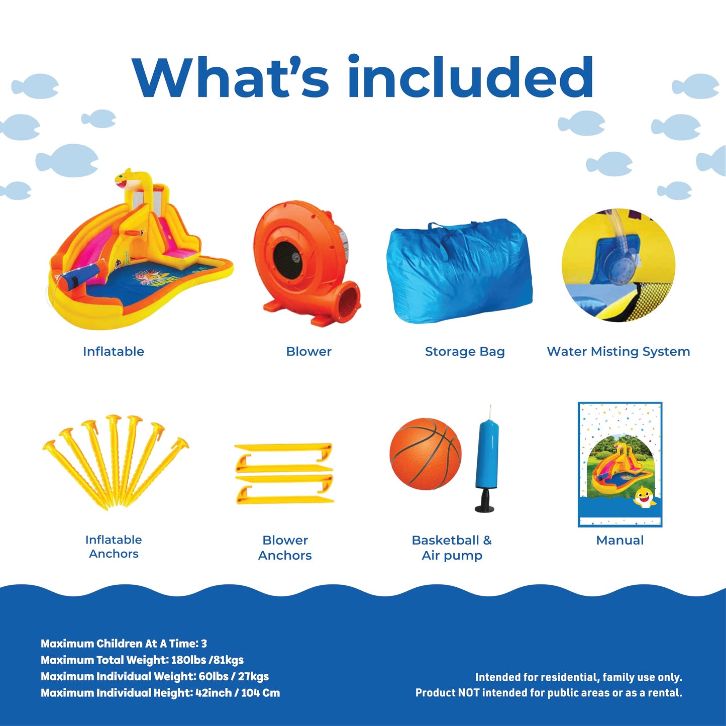 Baby Shark Bounce House with Slide and Sprayer