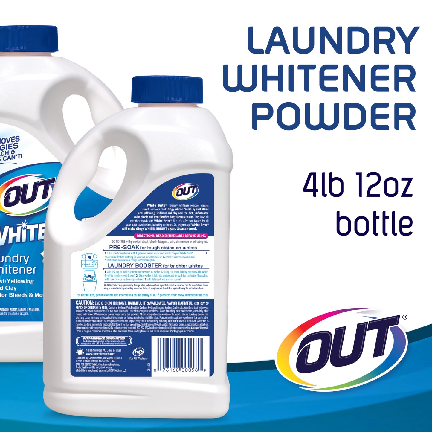 OUT White Brite Laundry Whitener Powder, Stain Remover Detergent Booster for Clothes, 4.75lb 2.1kg