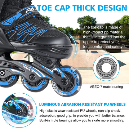 ITurnGlow Adjustable Inline Skates for Kids and Adults with Light up Wheels Beginner Skates Fun Illuminating Roller Skates for Kids Boys and Ladies